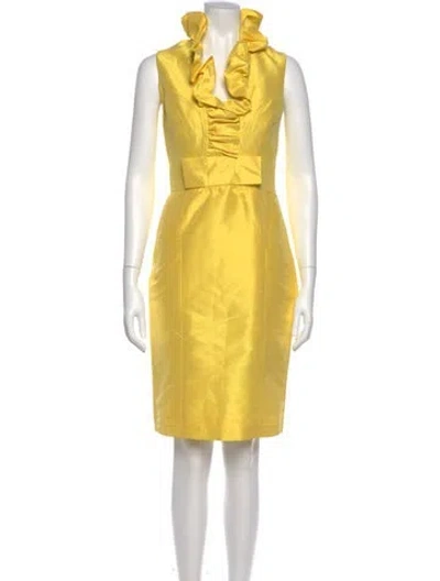 Pre-owned Alfred Sung Mock Neck Knee-length Dress In Yellow