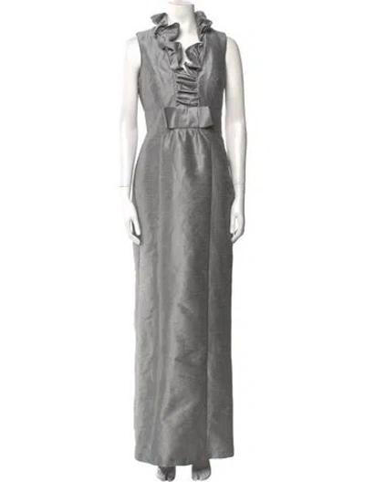 Pre-owned Alfred Sung Mock Neck Long Dress In Gray
