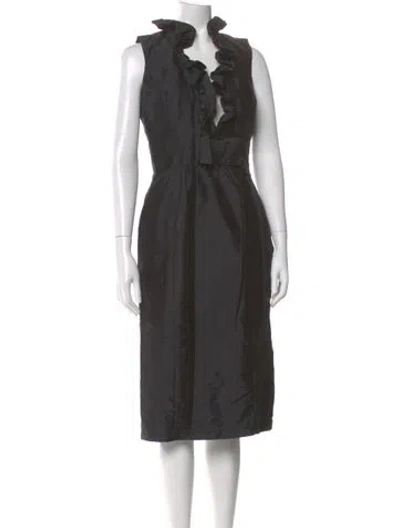 Pre-owned Alfred Sung Mock Neck Midi Length Dress In Grey