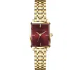 Alfred Sung Octavia Octagon Stainless Steel Bracelet Watch, 19.5mm X 24mm In Gold Bracelet Burgundy Dial