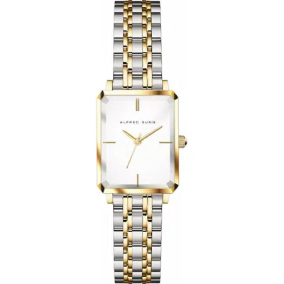 Alfred Sung Octavia Octagon Stainless Steel Bracelet Watch, 23mm X 29mm In 2 Tone Bracelet White Dial