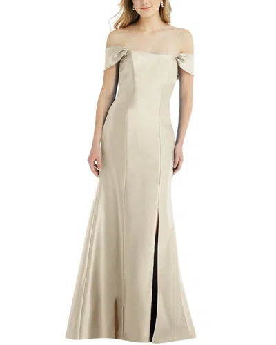 Alfred Sung Off-the-shoulder Bow-back Satin Trumpet Gown In White
