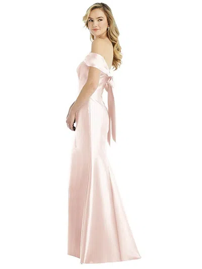 Alfred Sung Off-the-shoulder Bow-back Satin Trumpet Gown In Pink