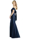 Alfred Sung Off-the-shoulder Bow-back Satin Trumpet Gown