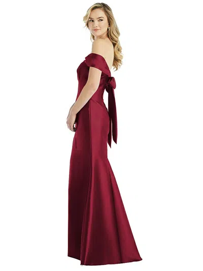 Alfred Sung Off-the-shoulder Bow-back Satin Trumpet Gown In Brown