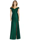 Alfred Sung Off-the-shoulder Cuff Trumpet Gown In Hunter