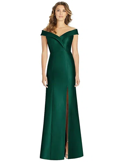Alfred Sung Off-the-shoulder Cuff Trumpet Gown In Hunter