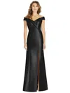 Alfred Sung Off-the-shoulder Cuff Trumpet Gown With Front Slit