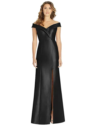 Alfred Sung Off-the-shoulder Cuff Trumpet Gown With Front Slit In Black
