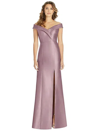 Alfred Sung Off-the-shoulder Cuff Trumpet Gown With Front Slit In Pink