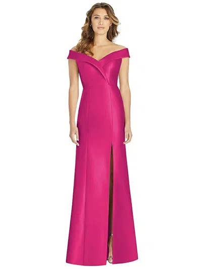 Alfred Sung Off-the-shoulder Cuff Trumpet Gown With Front Slit In Pink