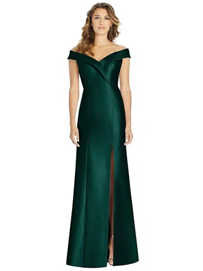 Alfred Sung Off-the-shoulder Cuff Trumpet Gown With Front Slit