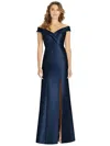 ALFRED SUNG OFF-THE-SHOULDER CUFF TRUMPET GOWN WITH FRONT SLIT