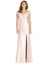 Alfred Sung Off-the-shoulder Cuff Trumpet Gown With Front Slit In Gold