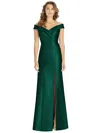 ALFRED SUNG OFF-THE-SHOULDER CUFF TRUMPET GOWN WITH FRONT SLIT