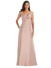 ALFRED SUNG OFF-THE-SHOULDER DRAPED WRAP SATIN MAXI DRESS