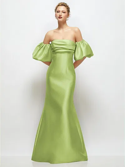 Alfred Sung Off-the-shoulder Puff Sleeve Satin Maxi Dress With Flared Skirt