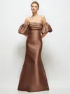 Alfred Sung Off-the-shoulder Puff Sleeve Satin Maxi Dress With Flared Skirt
