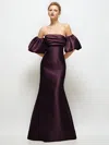 Alfred Sung Off-the-shoulder Puff Sleeve Satin Maxi Dress With Flared Skirt