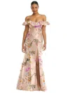 Alfred Sung Off-the-shoulder Ruffle Neck Trumpet Gown In Multi