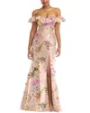 ALFRED SUNG ALFRED SUNG OFF-THE-SHOULDER RUFFLE NECK TRUMPET GOWN