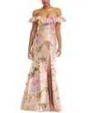 Alfred Sung Off-the-shoulder Ruffle Neck Trumpet Gown