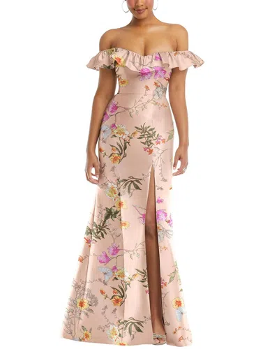 Alfred Sung Off-the-shoulder Ruffle Neck Trumpet Gown In Pink