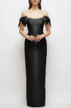 Alfred Sung Off The Shoulder Satin Column Gown In Black