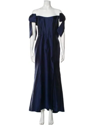 Pre-owned Alfred Sung Off-the-shoulder Long Dress In Blue