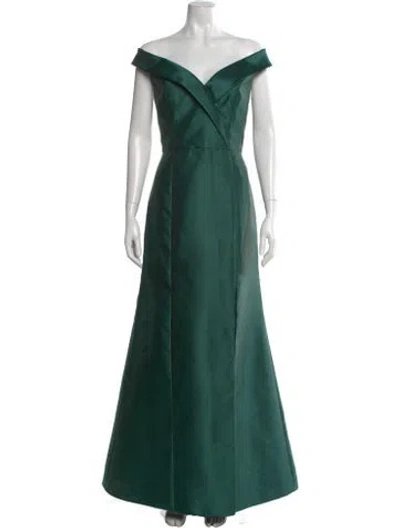 Pre-owned Alfred Sung Off-the-shoulder Long Dress In Green