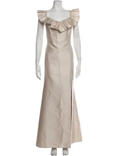 Pre-owned Alfred Sung Off-the-shoulder Long Dress In Neutrals