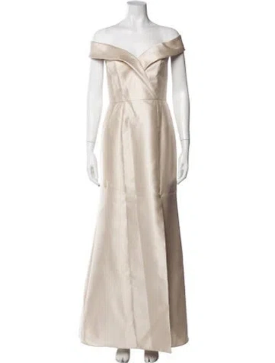Pre-owned Alfred Sung Off-the-shoulder Long Dress W/ Tags In Neutral