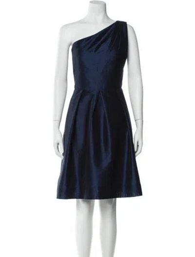 Pre-owned Alfred Sung One-shoulder Knee-length Dress In Blue