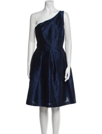 Pre-owned Alfred Sung One-shoulder Knee-length Dress In Blue