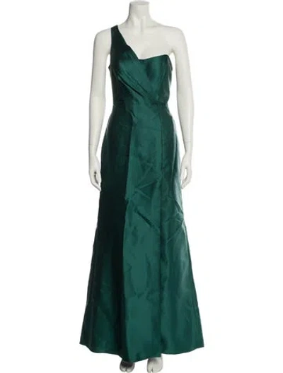 Pre-owned Alfred Sung One-shoulder Long Dress In Green