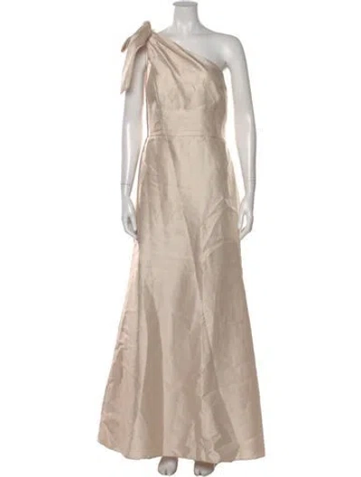 Pre-owned Alfred Sung One-shoulder Long Dress In Neutral