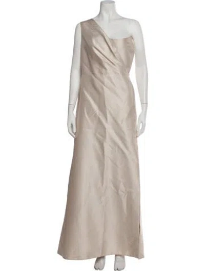 Pre-owned Alfred Sung One-shoulder Long Dress In Neutrals