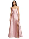Alfred Sung Open Neckline Cutout Satin Twill A-line Gown With Pockets