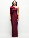 Alfred Sung Bow Detail One-shoulder Satin Twill Column Gown
