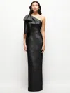 Alfred Sung Oversized Bow One-shoulder Satin Column Maxi Dress In Black