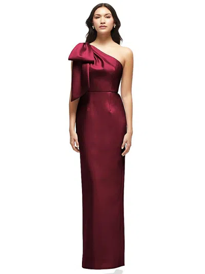 Alfred Sung Oversized Bow One-shoulder Satin Column Maxi Dress