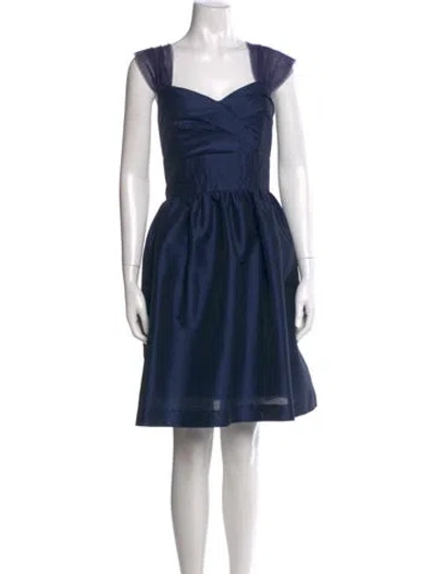 Pre-owned Alfred Sung Plunge Neckline Knee-length Dress In Blue