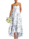 Alfred Sung Strapless Floral High-low Ruffle Hem Maxi Dress With Pockets In Multi