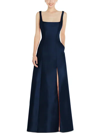 Alfred Sung Plus Womens Slit Polyester Evening Dress In Blue