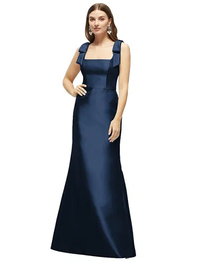 Alfred Sung Satin Fit And Flare Maxi Dress With Shoulder Bows