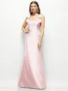 Alfred Sung Satin Fit And Flare Maxi Dress With Shoulder Bows In Pink