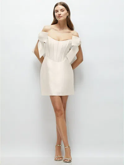 Alfred Sung Satin Off-the-shoulder Bow Corset Fit And Flare Mini Dress