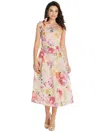 ALFRED SUNG SCARF-TIE ONE-SHOULDER PINK FLORAL ORGANDY MIDI DRESS