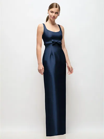 Alfred Sung Scoop Neck Satin Column Maxi Dress With Bow At Empire Waist