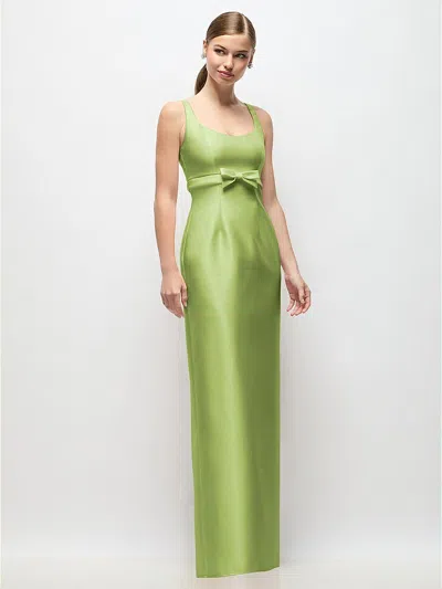 Alfred Sung Scoop Neck Satin Column Maxi Dress With Bow At Empire Waist